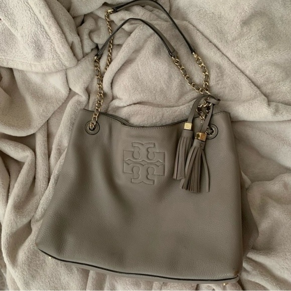 Tory Burch Handbags - Tory Burch Taupe Leather Shoulder Bag
